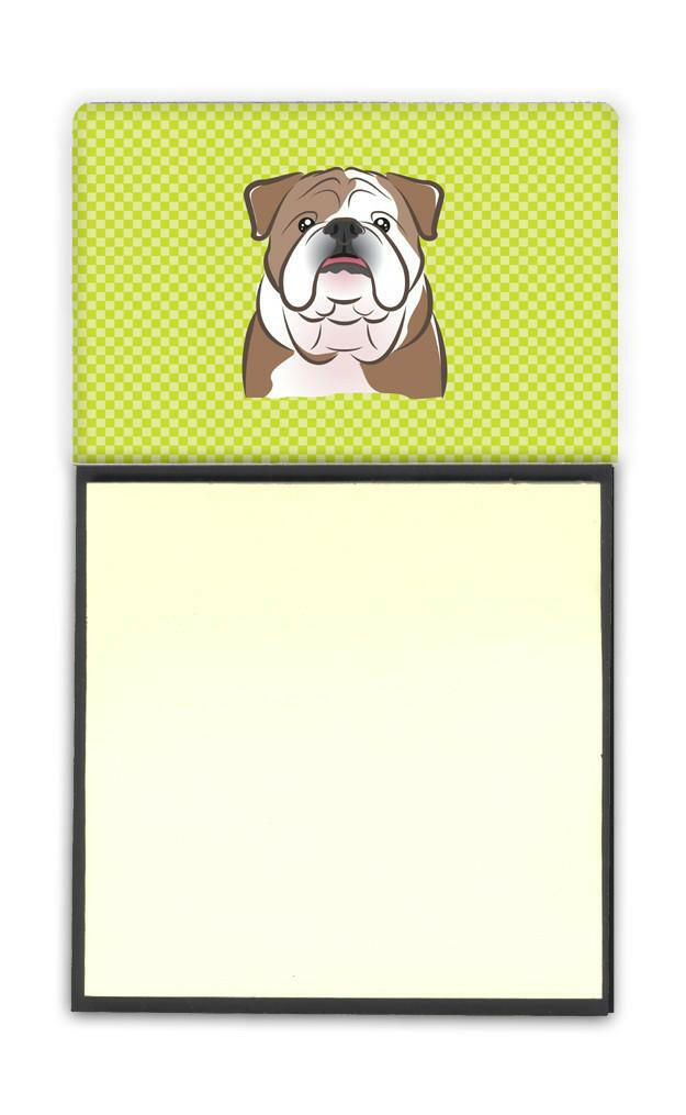 Checkerboard Lime Green English Bulldog  Watercolor Sticky Note Holder Refillable Dispenser Desk Accessory 3x3 Pad Gift