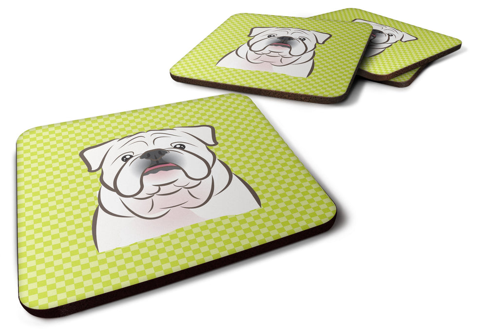 Checkerboard Lime Green White English Bulldog  Foam Coasters Set of 4 Cup Coasters for Indoor Outdoor, Tabletop Protection, Anti Slip, Mouse pad Material
