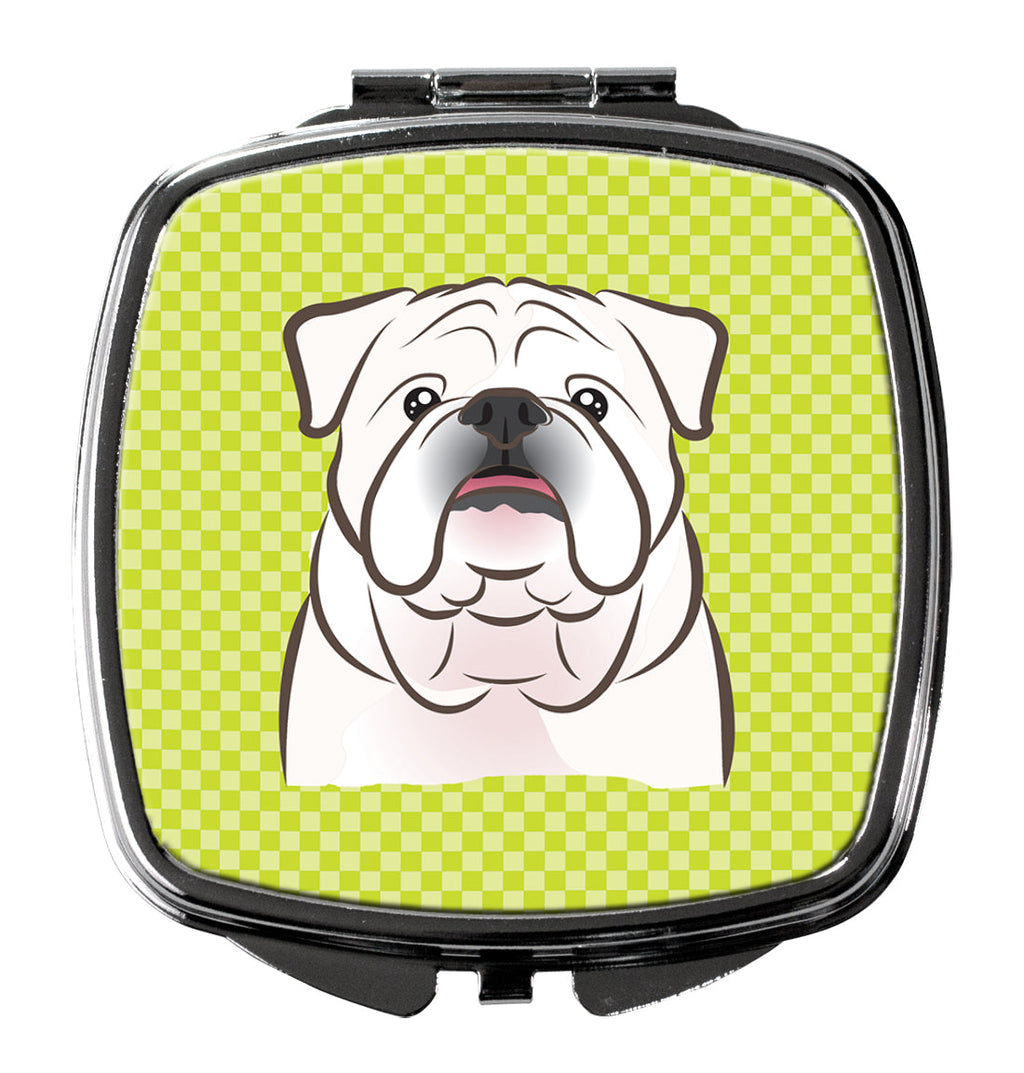Checkerboard Lime Green White English Bulldog  Compact Mirror Decorative Travel Makeup Mirror for Women Girls Gifts Pocket Makeup Mirror Folding Handheld