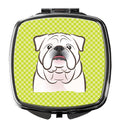Checkerboard Lime Green White English Bulldog  Compact Mirror Decorative Travel Makeup Mirror for Women Girls Gifts Pocket Makeup Mirror Folding Handheld