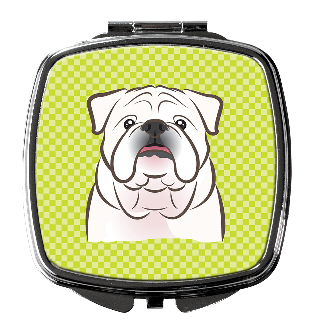 Checkerboard Lime Green White English Bulldog  Compact Mirror Decorative Travel Makeup Mirror for Women Girls Gifts Pocket Makeup Mirror Folding Handheld