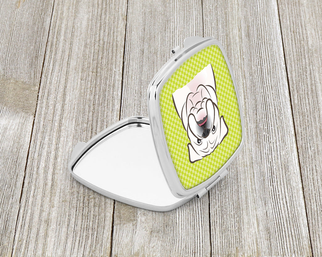 Checkerboard Lime Green White English Bulldog  Compact Mirror Decorative Travel Makeup Mirror for Women Girls Gifts Pocket Makeup Mirror Folding Handheld