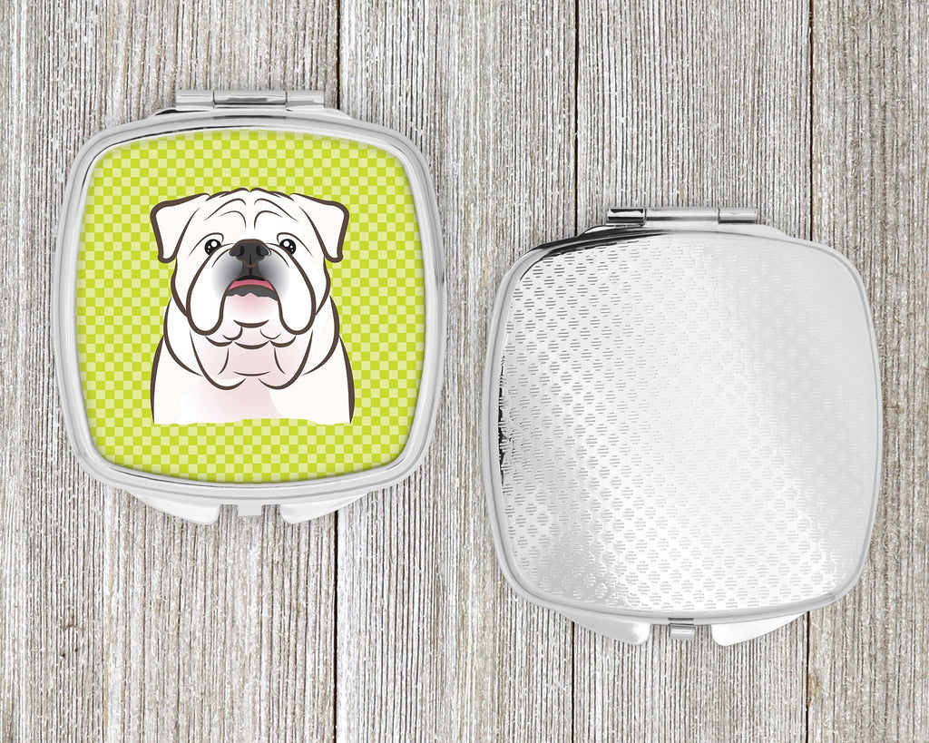 Checkerboard Lime Green White English Bulldog  Compact Mirror Decorative Travel Makeup Mirror for Women Girls Gifts Pocket Makeup Mirror Folding Handheld