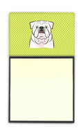 Checkerboard Lime Green White English Bulldog  Watercolor Sticky Note Holder Refillable Dispenser Desk Accessory 3x3 Pad Gift