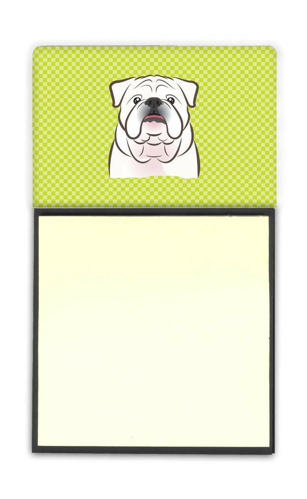 Checkerboard Lime Green White English Bulldog  Watercolor Sticky Note Holder Refillable Dispenser Desk Accessory 3x3 Pad Gift