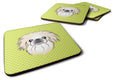 Checkerboard Lime Green Pekingese Foam Coasters Set of 4 Cup Coasters for Indoor Outdoor, Tabletop Protection, Anti Slip, Mouse pad Material