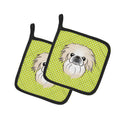 Checkerboard Lime Green Pekingese Pot Holder Set of 2 Heat Resistant Quilted Hot Pads 7.5 x 7.5 Inch, Insulated Kitchen Trivets for Cooking & Baking