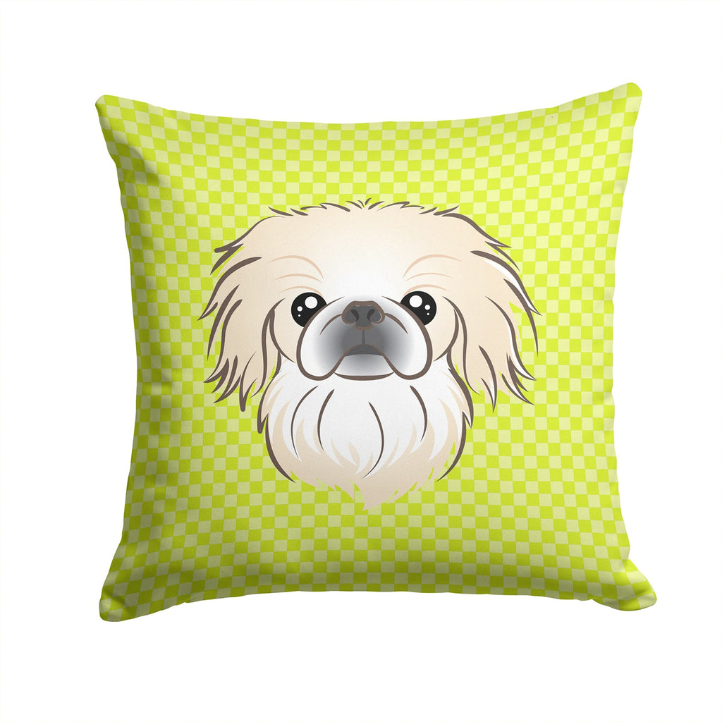 Checkerboard Lime Green Pekingese Decorative Throw Pillow 14x14 Indoor Outdoor Accent Cushion, Fabric Cover with Insert for Sofa, Bed, Porch & Living Room