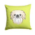 Checkerboard Lime Green Pekingese Decorative Throw Pillow 14x14 Indoor Outdoor Accent Cushion, Fabric Cover with Insert for Sofa, Bed, Porch & Living Room