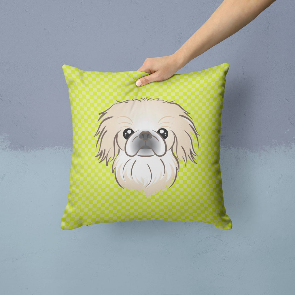Checkerboard Lime Green Pekingese Decorative Throw Pillow 14x14 Indoor Outdoor Accent Cushion, Fabric Cover with Insert for Sofa, Bed, Porch & Living Room