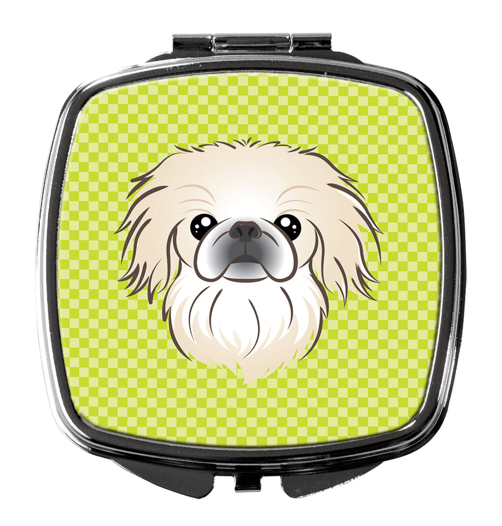 Checkerboard Lime Green Pekingese Compact Mirror Decorative Travel Makeup Mirror for Women Girls Gifts Pocket Makeup Mirror Folding Handheld