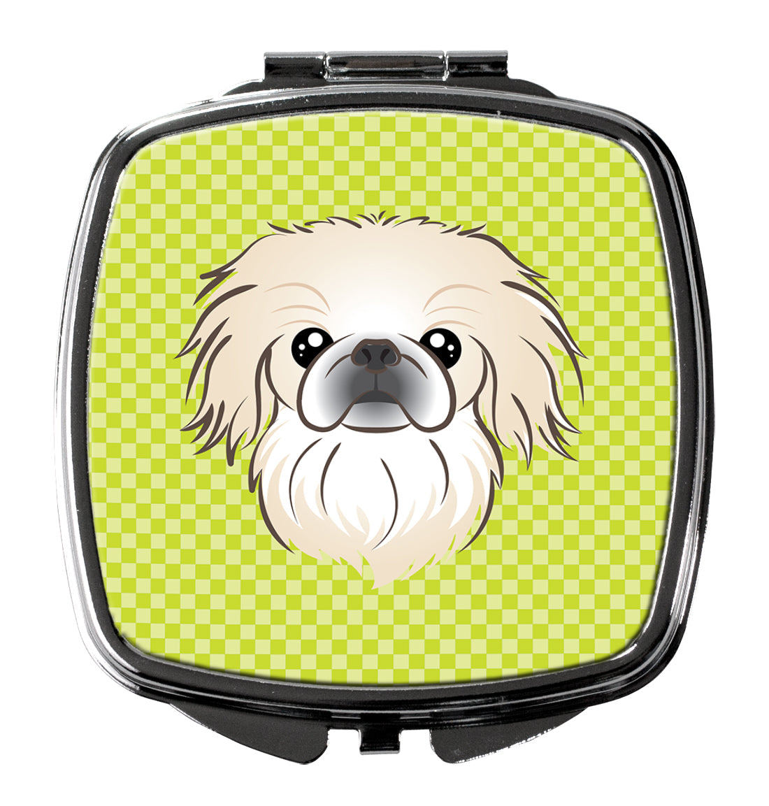 Checkerboard Lime Green Pekingese Compact Mirror Decorative Travel Makeup Mirror for Women Girls Gifts Pocket Makeup Mirror Folding Handheld