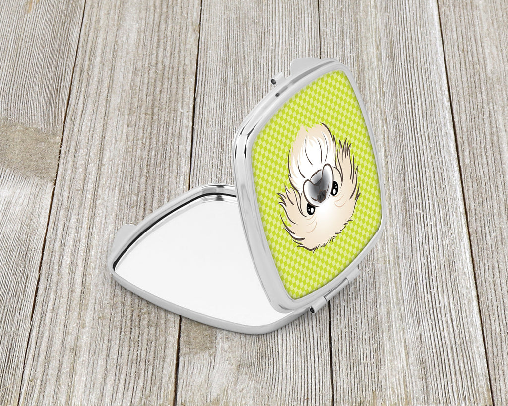 Checkerboard Lime Green Pekingese Compact Mirror Decorative Travel Makeup Mirror for Women Girls Gifts Pocket Makeup Mirror Folding Handheld