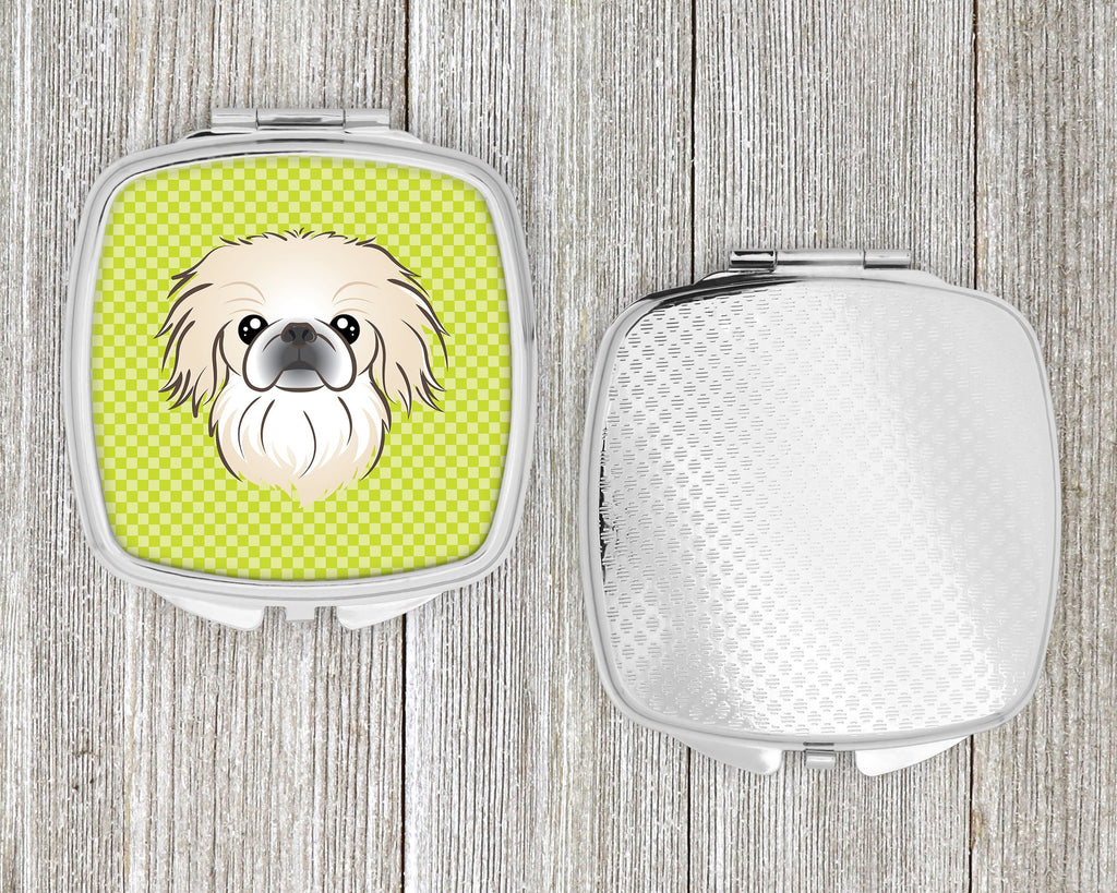 Checkerboard Lime Green Pekingese Compact Mirror Decorative Travel Makeup Mirror for Women Girls Gifts Pocket Makeup Mirror Folding Handheld