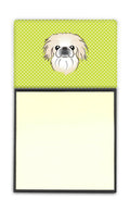 Checkerboard Lime Green Pekingese Watercolor Sticky Note Holder Refillable Dispenser Desk Accessory 3x3 Pad Gift