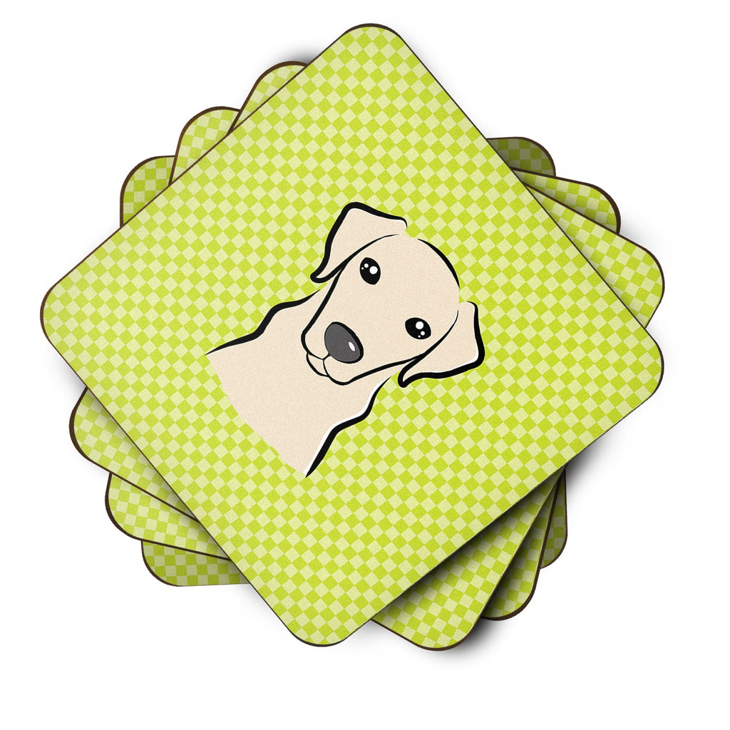 Checkerboard Lime Green Yellow Labrador Foam Coasters Set of 4 Cup Coasters for Indoor Outdoor, Tabletop Protection, Anti Slip, Mouse pad Material