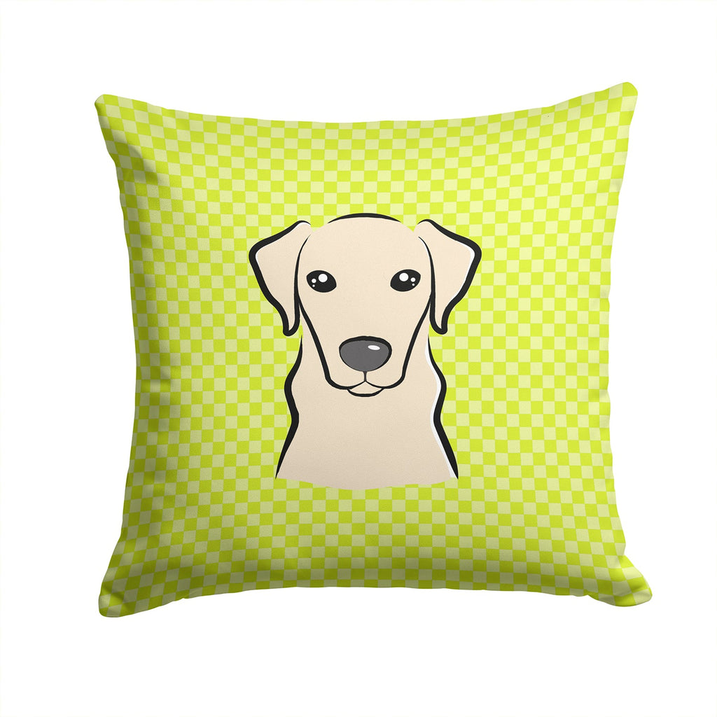 Checkerboard Lime Green Yellow Labrador Decorative Throw Pillow 14x14 Indoor Outdoor Accent Cushion, Fabric Cover with Insert for Sofa, Bed, Porch & Living Room
