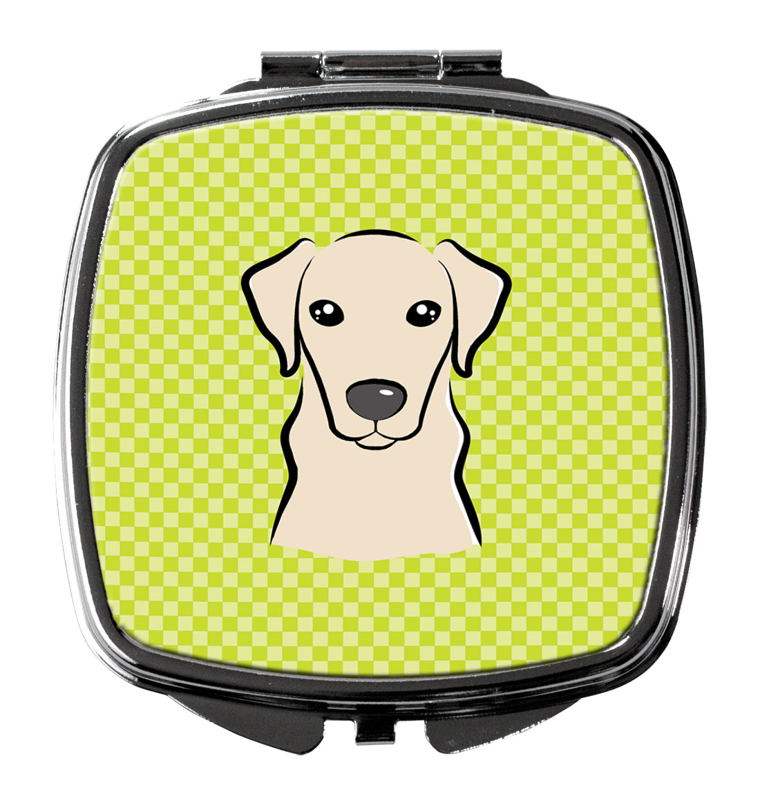 Checkerboard Lime Green Yellow Labrador Compact Mirror Decorative Travel Makeup Mirror for Women Girls Gifts Pocket Makeup Mirror Folding Handheld