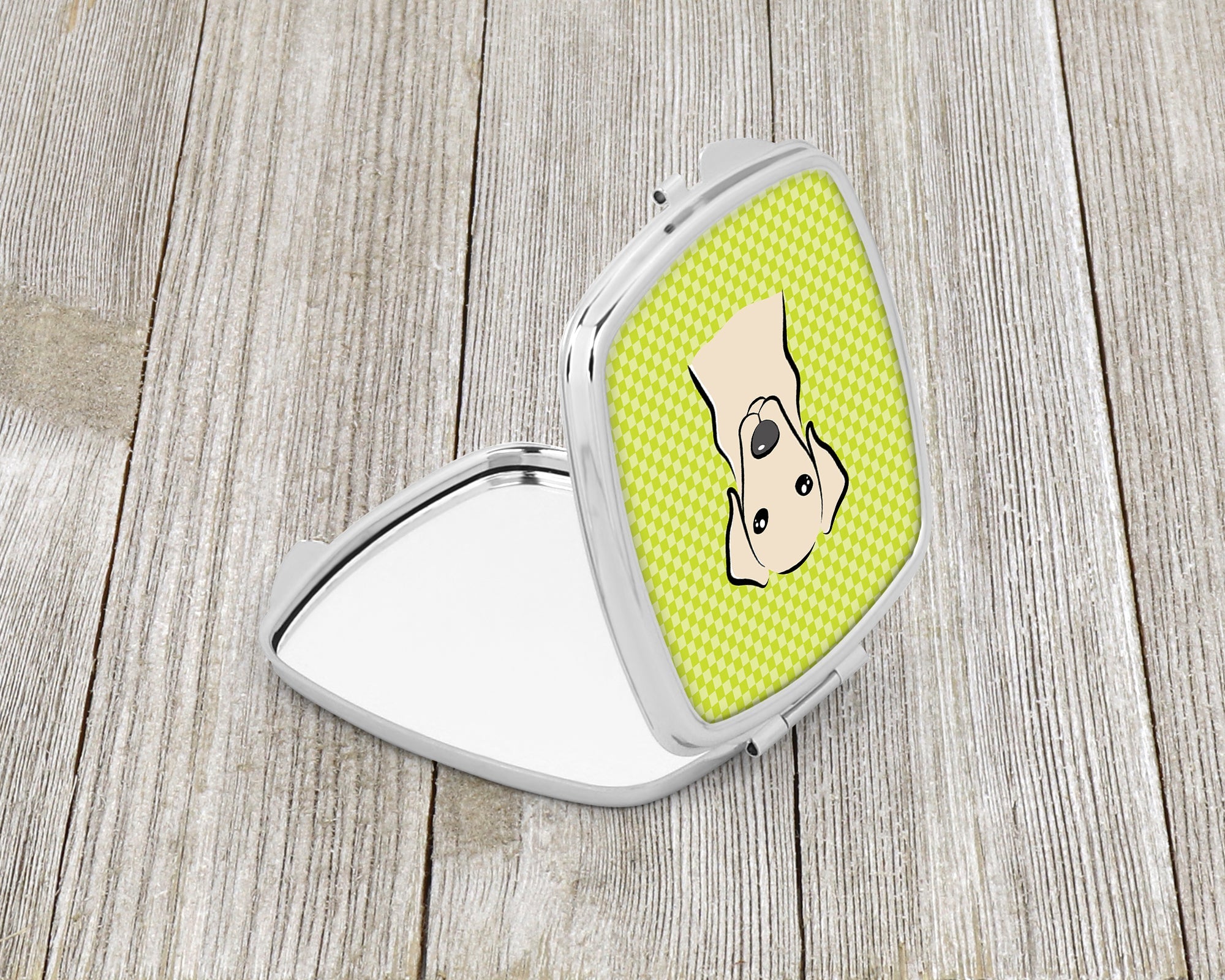 Checkerboard Lime Green Yellow Labrador Compact Mirror Decorative Travel Makeup Mirror for Women Girls Gifts Pocket Makeup Mirror Folding Handheld