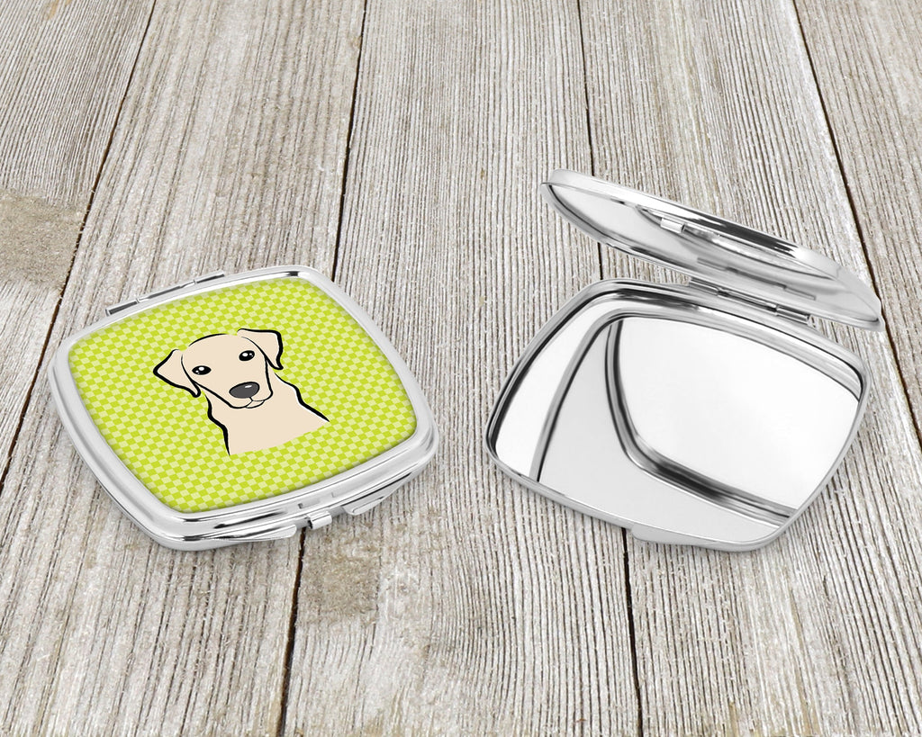 Checkerboard Lime Green Yellow Labrador Compact Mirror Decorative Travel Makeup Mirror for Women Girls Gifts Pocket Makeup Mirror Folding Handheld