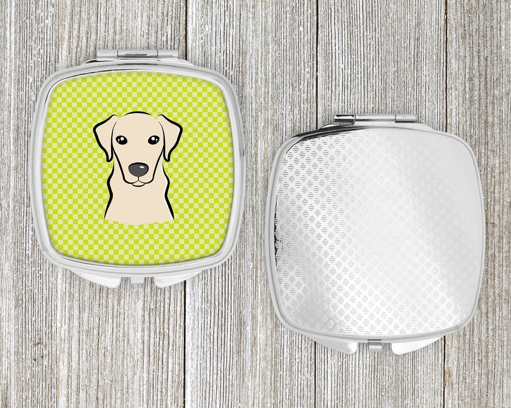 Checkerboard Lime Green Yellow Labrador Compact Mirror Decorative Travel Makeup Mirror for Women Girls Gifts Pocket Makeup Mirror Folding Handheld
