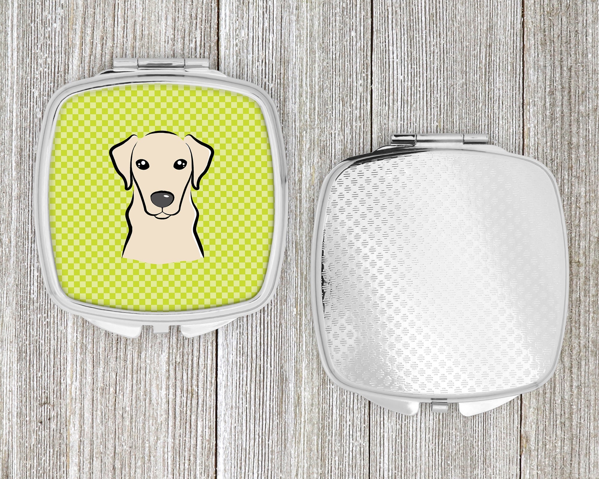 Checkerboard Lime Green Yellow Labrador Compact Mirror Decorative Travel Makeup Mirror for Women Girls Gifts Pocket Makeup Mirror Folding Handheld