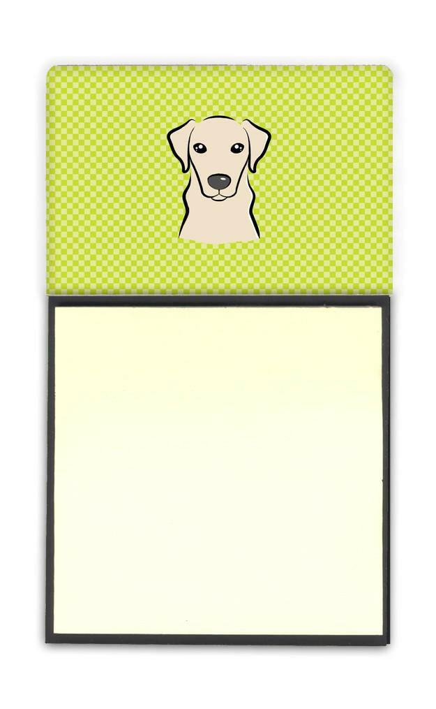 Checkerboard Lime Green Yellow Labrador Watercolor Sticky Note Holder Refillable Dispenser Desk Accessory 3x3 Pad Gift