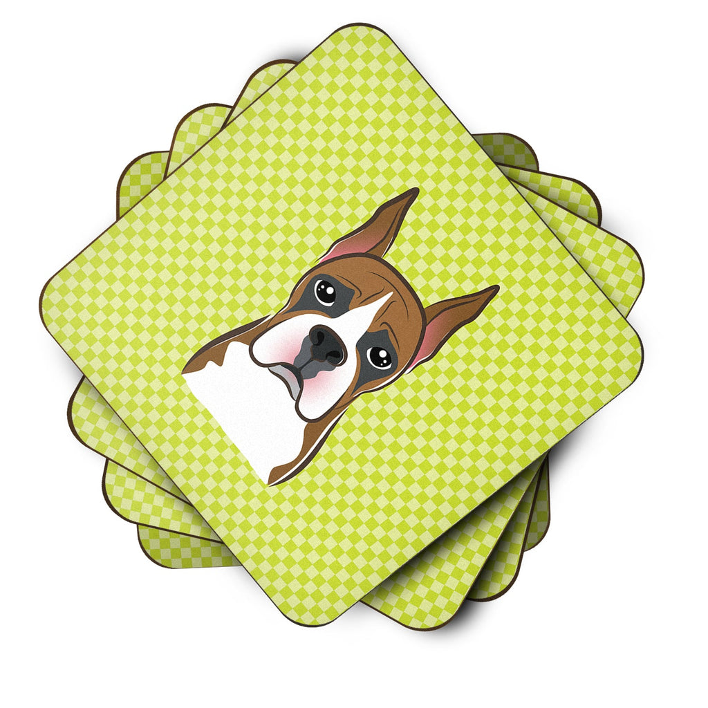 Checkerboard Lime Green Boxer Foam Coasters Set of 4 Cup Coasters for Indoor Outdoor, Tabletop Protection, Anti Slip, Mouse pad Material