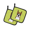 Checkerboard Lime Green Boxer Pot Holder Set of 2 Heat Resistant Quilted Hot Pads 7.5 x 7.5 Inch, Insulated Kitchen Trivets for Cooking & Baking