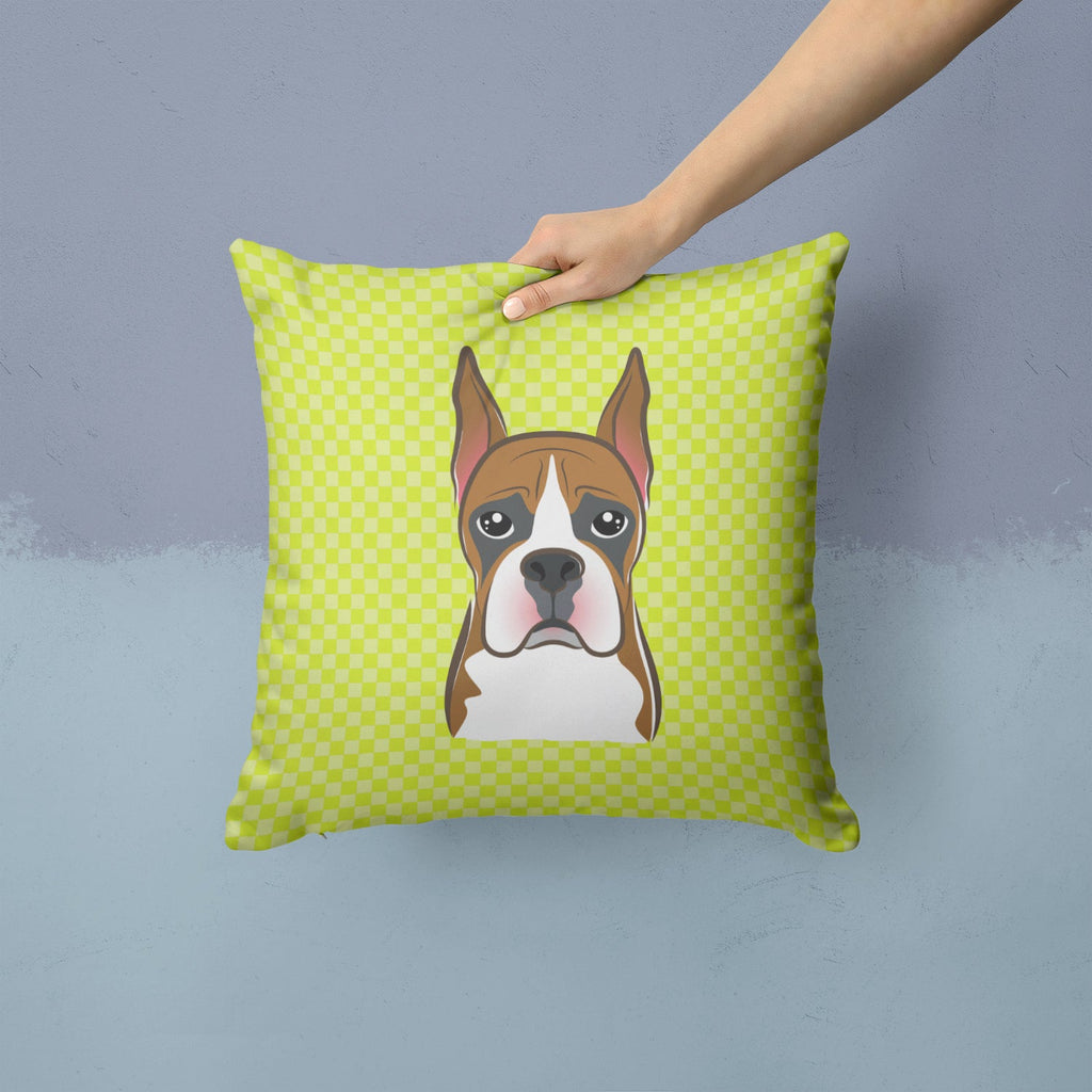 Checkerboard Lime Green Boxer Decorative Throw Pillow 14x14 Indoor Outdoor Accent Cushion, Fabric Cover with Insert for Sofa, Bed, Porch & Living Room