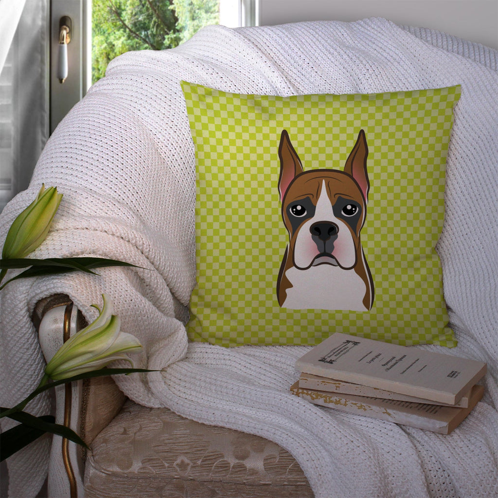 Checkerboard Lime Green Boxer Decorative Throw Pillow 14x14 Indoor Outdoor Accent Cushion, Fabric Cover with Insert for Sofa, Bed, Porch & Living Room