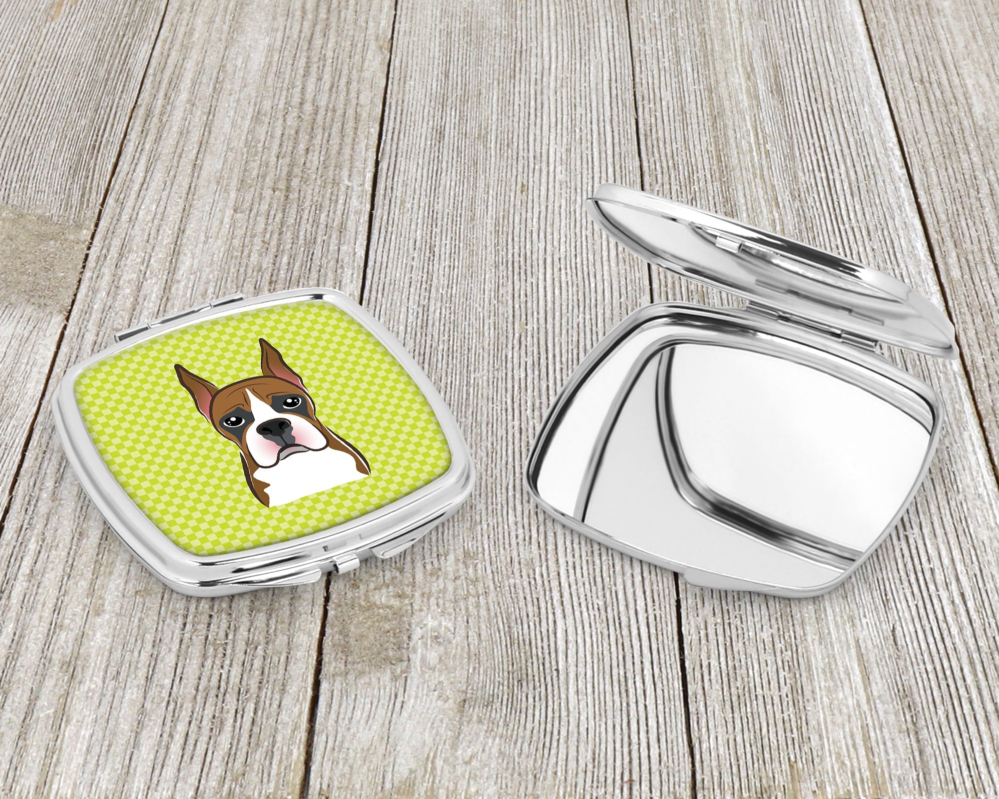 Checkerboard Lime Green Boxer Compact Mirror Decorative Travel Makeup Mirror for Women Girls Gifts Pocket Makeup Mirror Folding Handheld