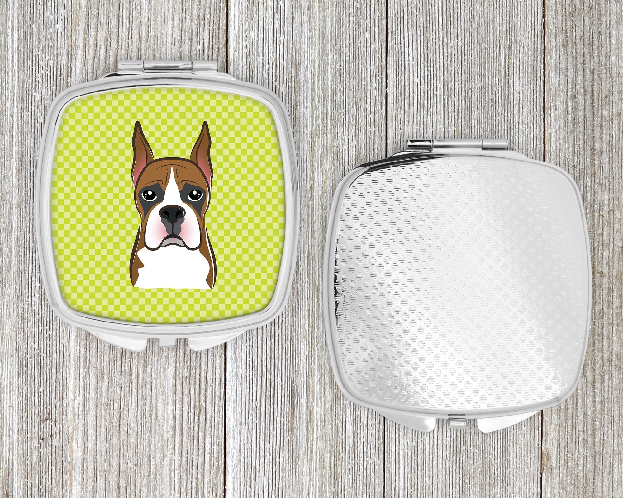 Checkerboard Lime Green Boxer Compact Mirror Decorative Travel Makeup Mirror for Women Girls Gifts Pocket Makeup Mirror Folding Handheld