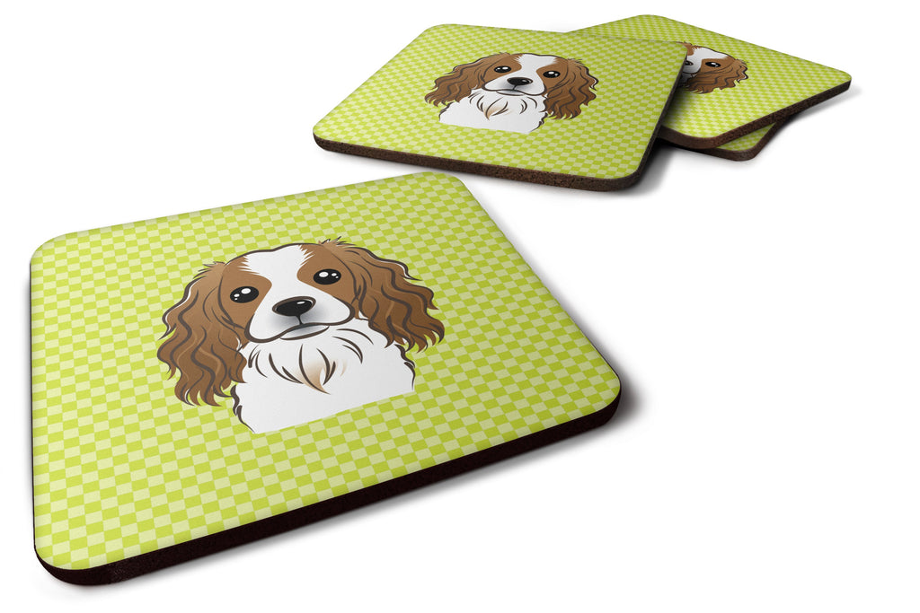 Checkerboard Lime Green Cavalier Spaniel Foam Coasters Set of 4 Cup Coasters for Indoor Outdoor, Tabletop Protection, Anti Slip, Mouse pad Material