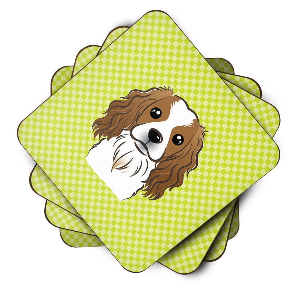 Checkerboard Lime Green Cavalier Spaniel Foam Coasters Set of 4 Cup Coasters for Indoor Outdoor, Tabletop Protection, Anti Slip, Mouse pad Material