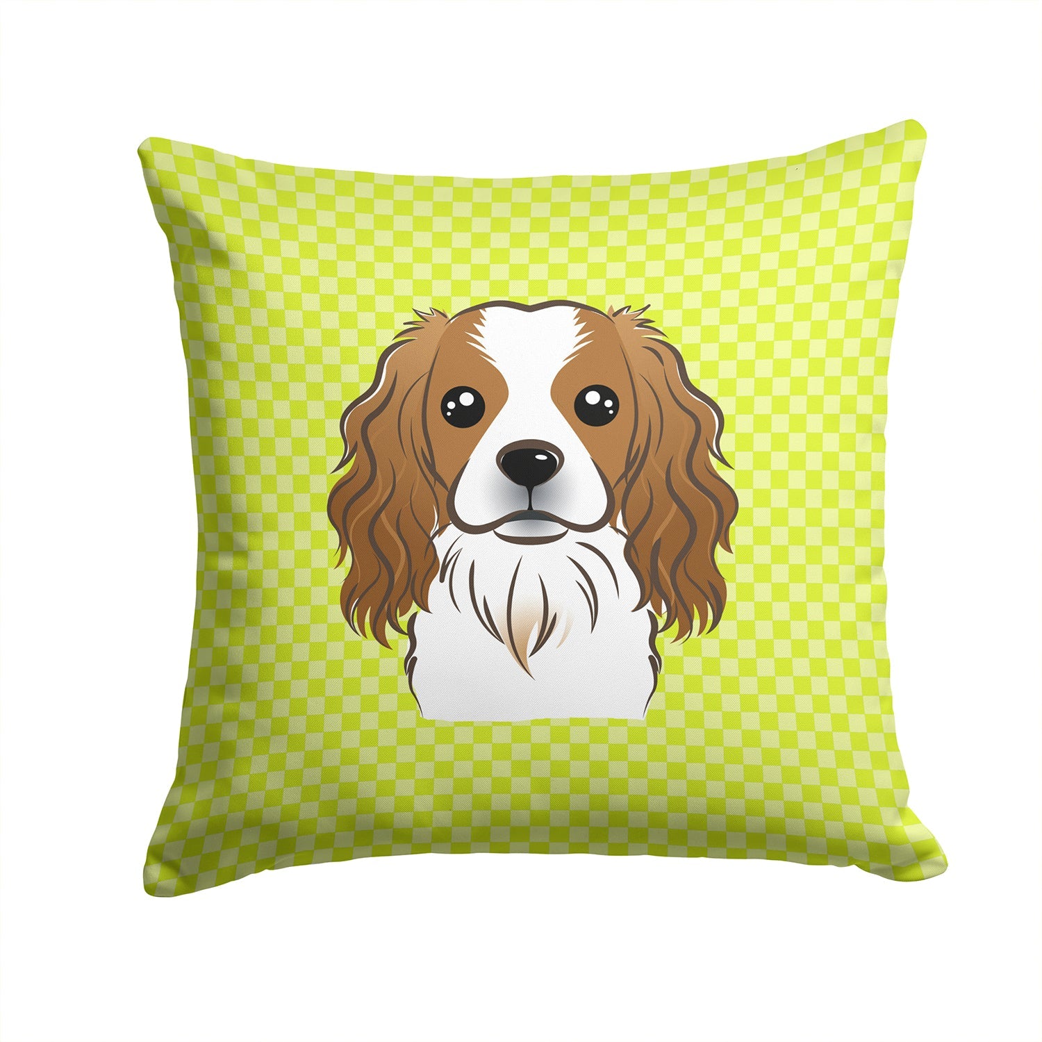 Checkerboard Lime Green Cavalier Spaniel Decorative Throw Pillow 14x14 Indoor Outdoor Accent Cushion, Fabric Cover with Insert for Sofa, Bed, Porch & Living Room