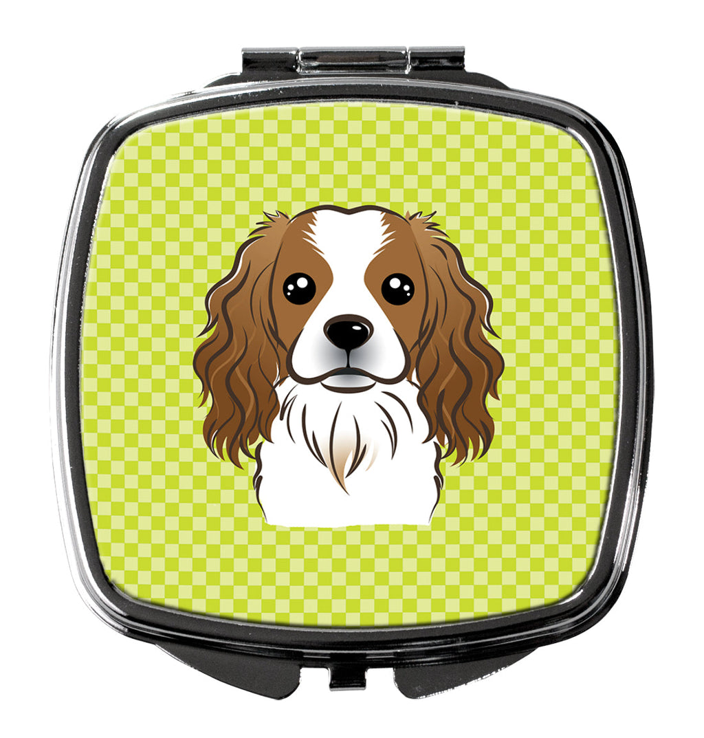 Checkerboard Lime Green Cavalier Spaniel Compact Mirror Decorative Travel Makeup Mirror for Women Girls Gifts Pocket Makeup Mirror Folding Handheld