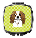 Checkerboard Lime Green Cavalier Spaniel Compact Mirror Decorative Travel Makeup Mirror for Women Girls Gifts Pocket Makeup Mirror Folding Handheld