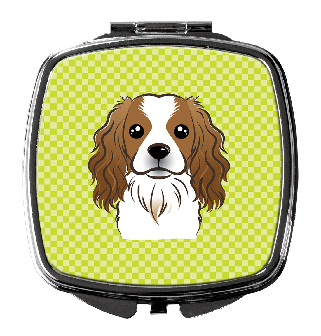 Checkerboard Lime Green Cavalier Spaniel Compact Mirror Decorative Travel Makeup Mirror for Women Girls Gifts Pocket Makeup Mirror Folding Handheld
