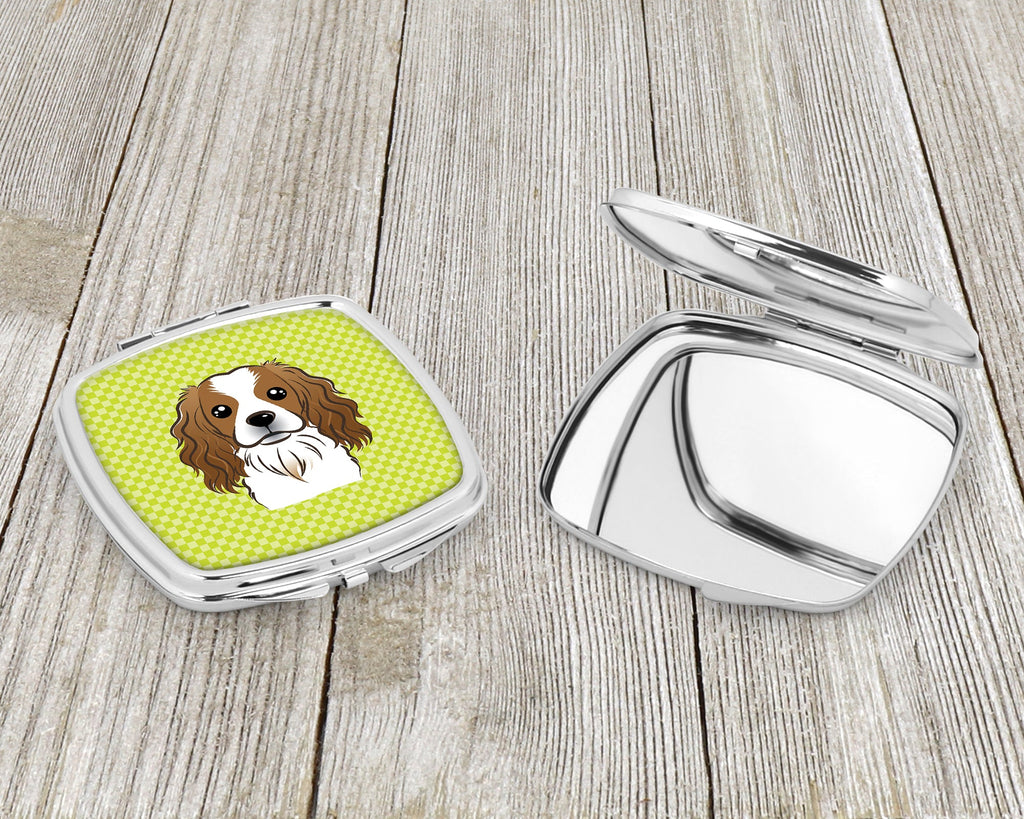 Checkerboard Lime Green Cavalier Spaniel Compact Mirror Decorative Travel Makeup Mirror for Women Girls Gifts Pocket Makeup Mirror Folding Handheld
