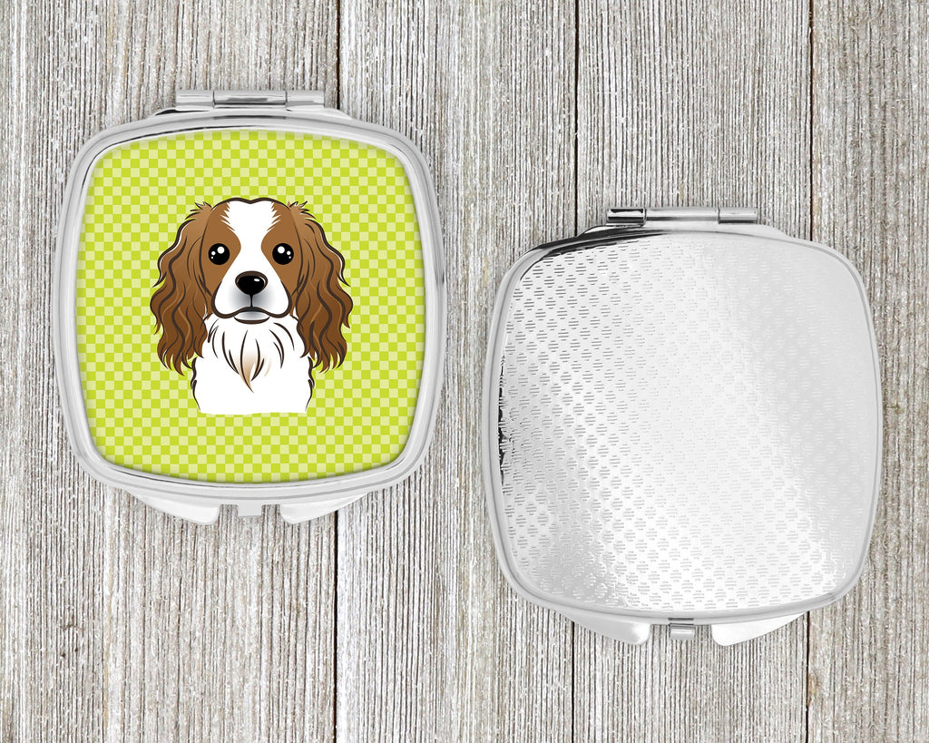 Checkerboard Lime Green Cavalier Spaniel Compact Mirror Decorative Travel Makeup Mirror for Women Girls Gifts Pocket Makeup Mirror Folding Handheld