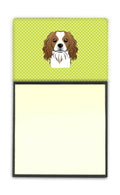 Checkerboard Lime Green Cavalier Spaniel Watercolor Sticky Note Holder Refillable Dispenser Desk Accessory 3x3 Pad Gift