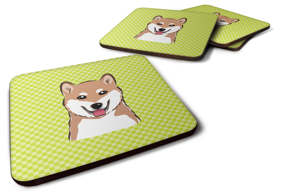 Checkerboard Lime Green Shiba Inu Foam Coasters Set of 4 Cup Coasters for Indoor Outdoor, Tabletop Protection, Anti Slip, Mouse pad Material