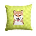 Checkerboard Lime Green Shiba Inu Decorative Throw Pillow 14x14 Indoor Outdoor Accent Cushion, Fabric Cover with Insert for Sofa, Bed, Porch & Living Room