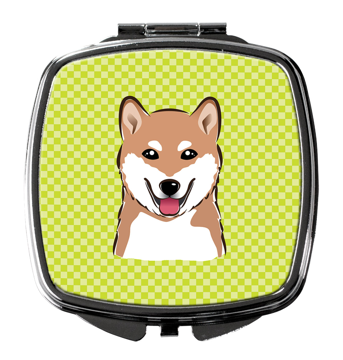 Checkerboard Lime Green Shiba Inu Compact Mirror Decorative Travel Makeup Mirror for Women Girls Gifts Pocket Makeup Mirror Folding Handheld