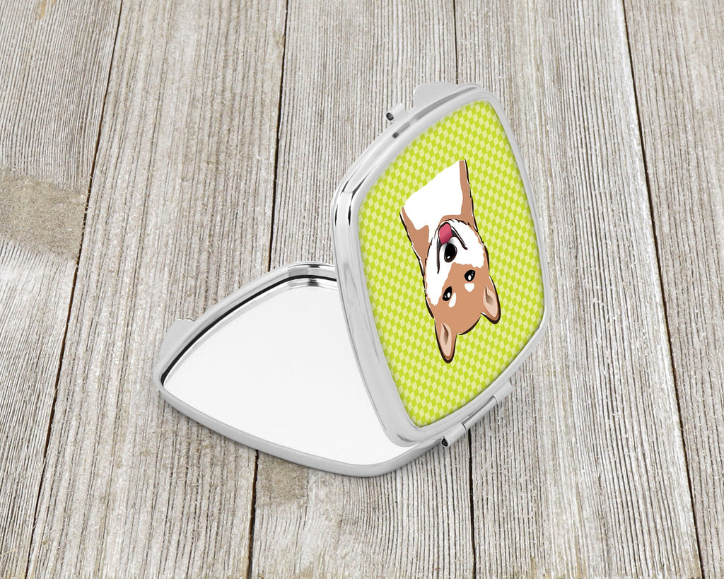 Checkerboard Lime Green Shiba Inu Compact Mirror Decorative Travel Makeup Mirror for Women Girls Gifts Pocket Makeup Mirror Folding Handheld