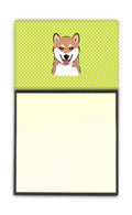 Checkerboard Lime Green Shiba Inu Watercolor Sticky Note Holder Refillable Dispenser Desk Accessory 3x3 Pad Gift