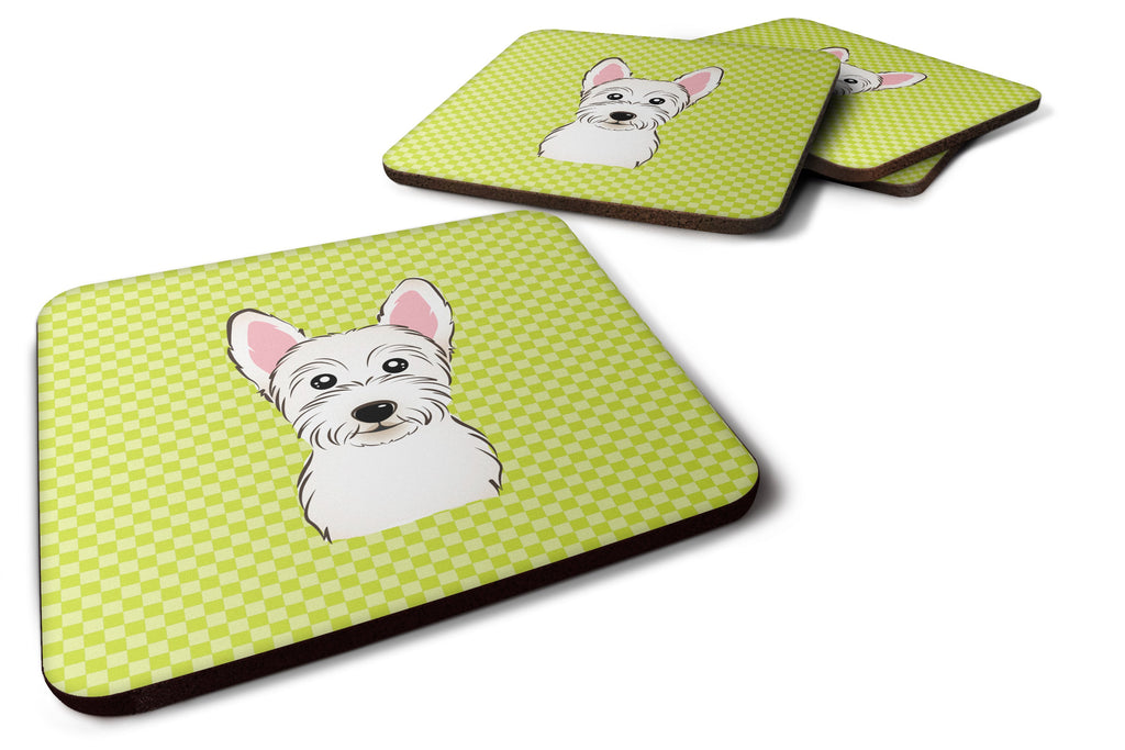 Checkerboard Lime Green Westie Foam Coasters Set of 4 Cup Coasters for Indoor Outdoor, Tabletop Protection, Anti Slip, Mouse pad Material