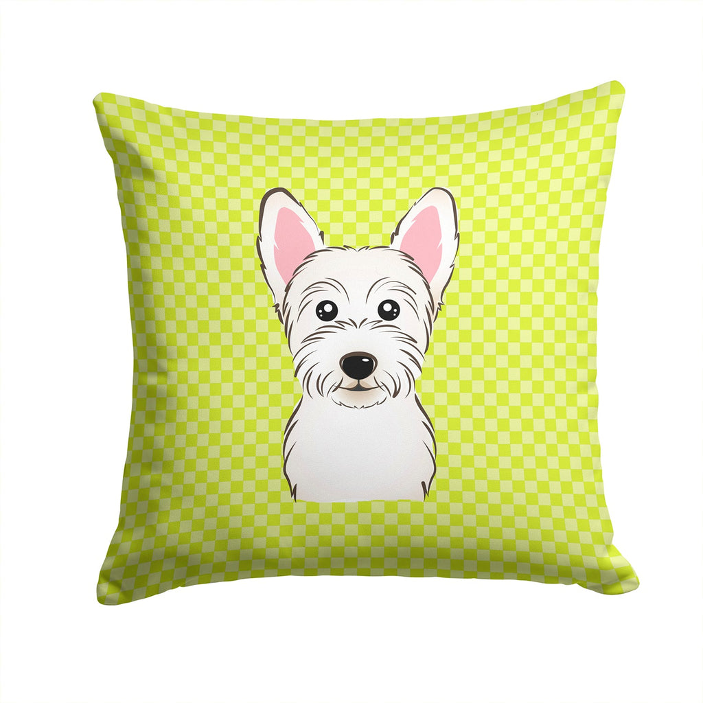 Checkerboard Lime Green Westie Decorative Throw Pillow 14x14 Indoor Outdoor Accent Cushion, Fabric Cover with Insert for Sofa, Bed, Porch & Living Room