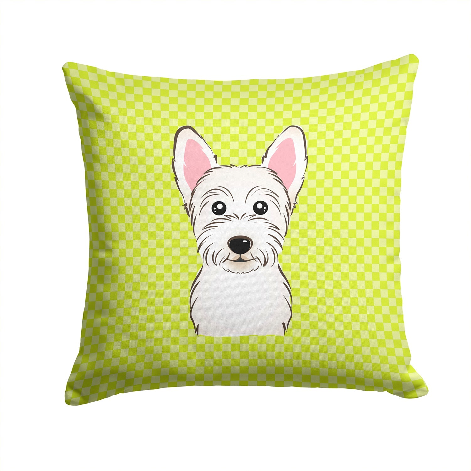 Checkerboard Lime Green Westie Decorative Throw Pillow 14x14 Indoor Outdoor Accent Cushion, Fabric Cover with Insert for Sofa, Bed, Porch & Living Room